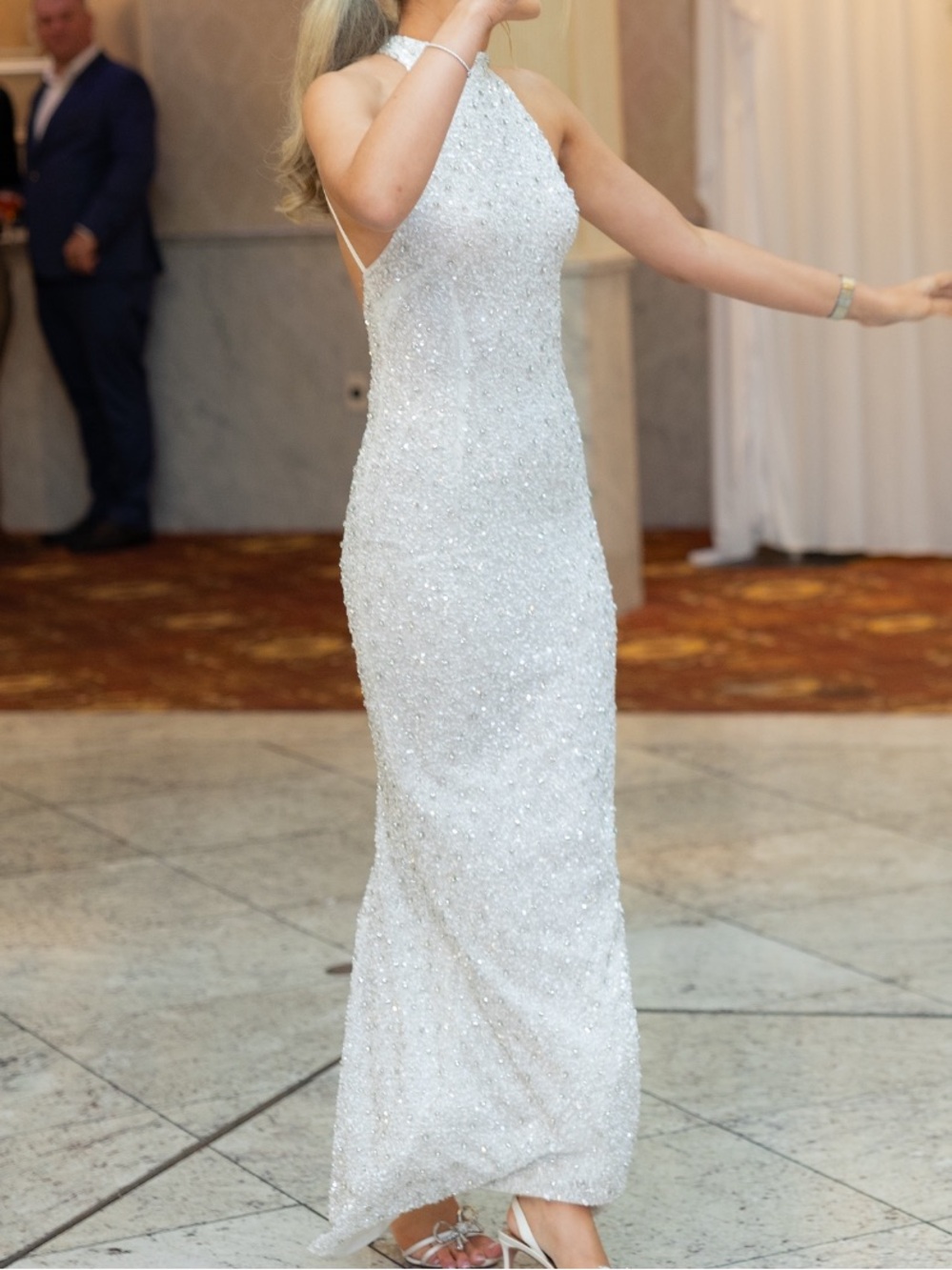 Retrofete white sequin gown